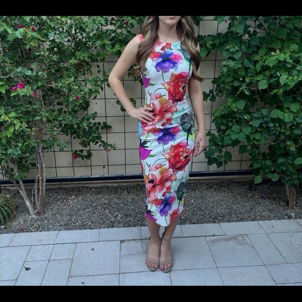 Chiara Boni Madereh Print floral, sleeveless, plunge back midi dress, 2, NWT! - Picture 3 of 15